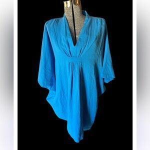 Diamond tea NWT  Blue 3/4 Sleeve kaftan Tunic top